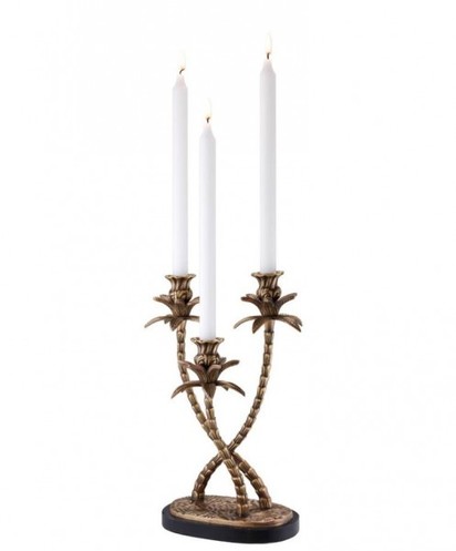 Casa Padrino Luxus Messing Kerzenhalter Palmen  3-armig - Luxus Hoteleinrichtung Kerzenleuchter Palme