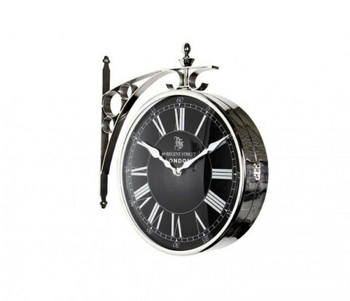 Casa Padrino Luxus Doppelseitige Bahnhofsuhr Nickel Finish 29 x 8 x H. 39 cm - Luxus Wanduhr