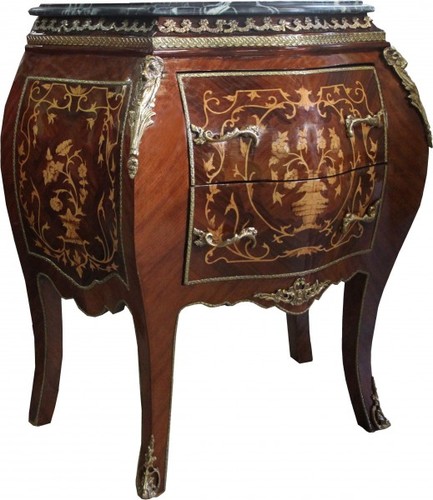 Casa Padrino Barock Kommode Mahagoni Braun Intarsien mit Marmorplatte B 73 cm, H 78 cm - Barock Kommode - Limited Edition