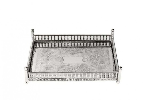Casa Padrino Luxus Art Deco Messing Tablett Nickel Finish 32 x 22,5 x H. 8 cm - Luxus Hotel Tablett