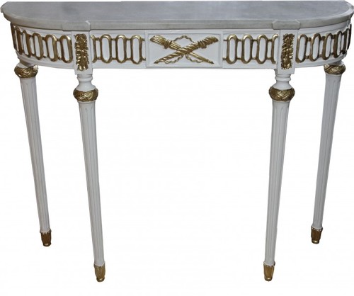 Casa Padrino Barock Konsolentisch mit Marmorplatte, Weiss/Gold 112 cm - Barock Konsole - Limited Edition Konsole