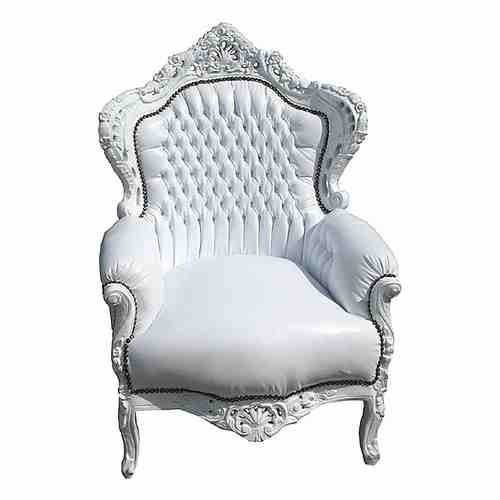 Casa Padrino Barock Sessel King Wei� / Wei� Lederoptik