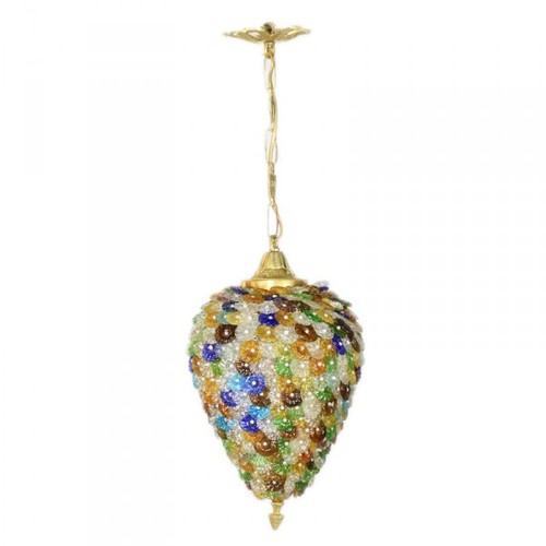 Casa Padrino Barock Decken H�ngeleuchte Bunt 20 x H 50 cm - Glas Leuchte