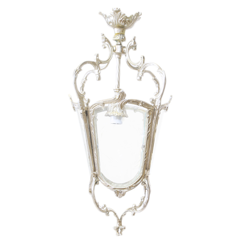 Casa Padrino Antik Stil Barock Decken H�ngeleuchte 35 x 35 x H 70 cm - Glas / Silber - Laterne H�ngelaterne