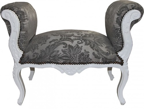 Casa Padrino Barock Schemel Hocker Grau Muster / Wei� - Sitzbank