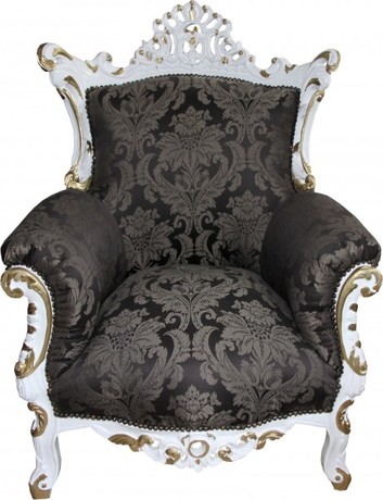 Casa Padrino Barock Sessel Al Capone Schwarz Muster / Wei� mit Gold Bemalung -  Antik Stil Wohnzimmer M�bel - Limited Edition
