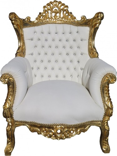 Casa Padrino Barock Sessel Al Capone Wei� / Gold mit Bling Bling Glitzersteinen