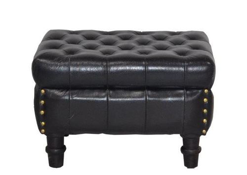 Casa Padrino Echtleder Hocker Schwarz 50 x 40 x H. 35 cm - Luxus Chesterfield Fu�hocker Vintage Design