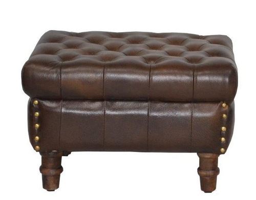 Casa Padrino Echtleder Hocker Dunkelbraun 50 x 40 x H. 35 cm - Luxus Chesterfield Leder Fu�hocker