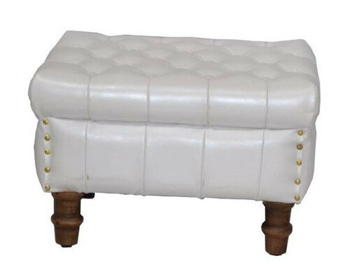Casa Padrino Echtleder Hocker Wei� 50 x 40 x H. 35 cm - Luxus Chesterfield Fu�hocker Leder 