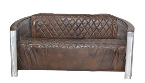 Casa Padrino Luxus Aluminium 3-Sitz Sofa Dunkelbraun - Art Deco Vintage Flieger M�bel