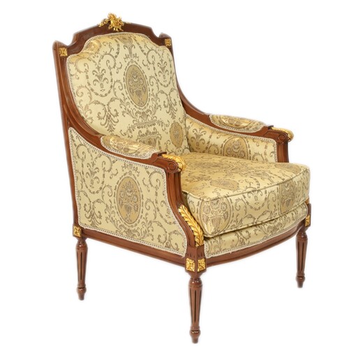Casa Padrino Barock Lounge Thron Sessel Empire Gold Muster / Mahagoni Braun / Gold - Ohren Sessel - Ohrensessel Tron Stuhl