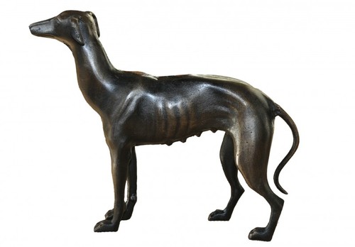 Casa Padrino Metall Figur Windhund Weibchen H 29 cm, B 33 cm, T 8 cm - Massive Skulptur - Edel & Prunkvoll 
