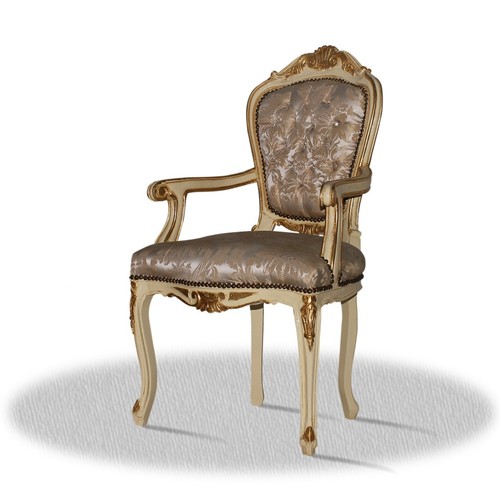 Casa Padrino Barock Armlehnen Esszimmerstuhl Creme Gold Silber 