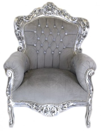 Casa Padrino Barock Sessel King Grau / Silber m. Bling Bling Glitzersteinen