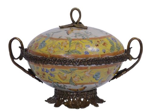 Casa Padrino Luxus Barock Porzellan Sch�ssel mit Deckel 23,9 x 18,7 x H. 17 cm