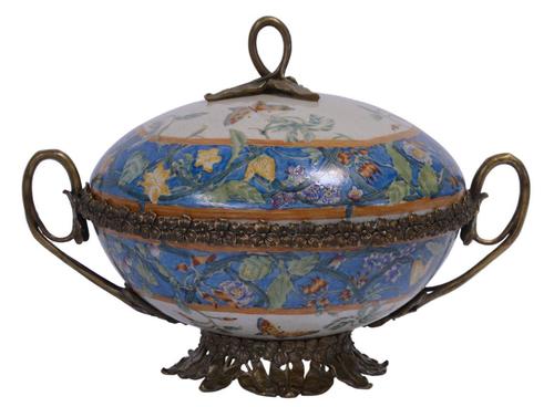 Casa Padrino Luxus Barock Porzellan Sch�ssel mit Deckel 31,5 x 24 x H. 22,2 cm