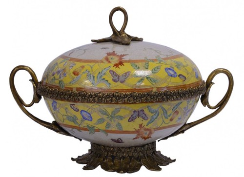 Casa Padrino Luxus Barock Porzellan Sch�ssel mit Deckel 39 x 29 x H. 26,8 cm