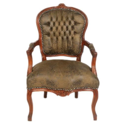 Casa Padrino Barock Salon Stuhl Braun Lederoptik / Braun - M�bel Antik Stil