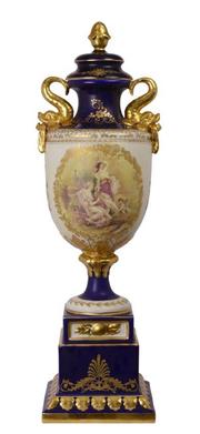 Casa Padrino Porzellan Vase auf Sockel wei� dunkelblau gold