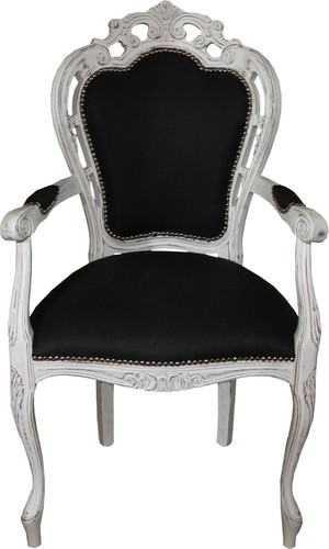 Casa Padrino Barock Luxus Esszimmer Stuhl mit Armlehnen Schwarz / Antik Weiss - Designer Stuhl - Luxus Qualitt