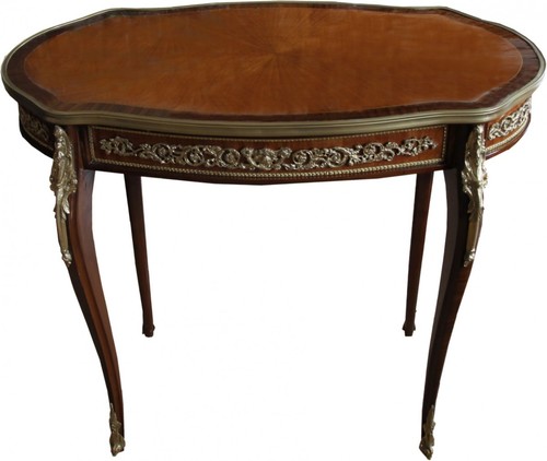 Casa Padrino Luxus Barock Beistelltisch Mahagoni Intarsien mit Messingapplikationen 90 x 53 x H77 cm 