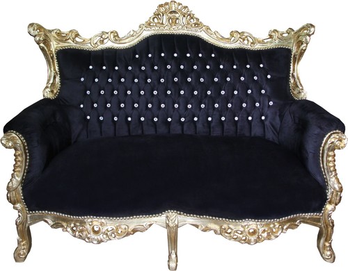 Casa Padrino Barock 2-er Sofa Master Schwarz  / Gold mit gro�en Bling Bling Glitzersteinen - Antik Stil M�bel
