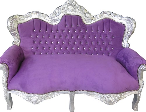 Casa Padrino Barock 2-er Sofa King Lila / Silber mit Bling Bling Glitzersteinen