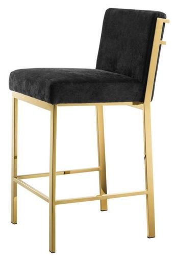 Casa Padrino Luxus Barstuhl Schwarz / Gold 43 x 54 x H. 91 cm - Designer Edelstahl Barhocker mit Samtstoff - Barm�bel