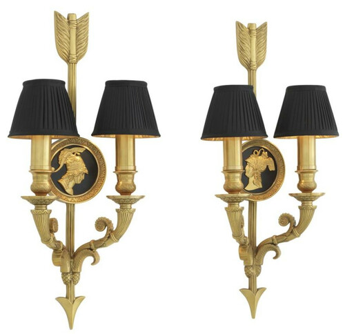 Casa Padrino Designer Luxus Wandleuchten 2er Set Antik Gold - Hotel M�bel