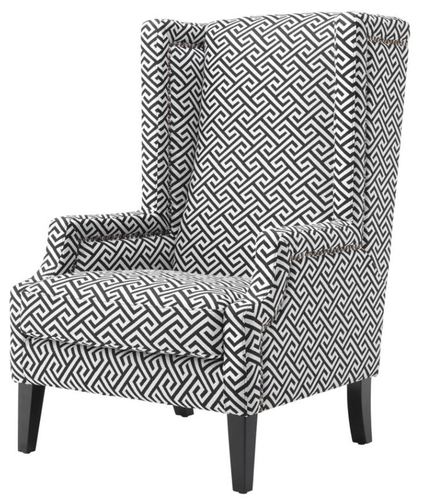 Casa Padrino Designer Sessel Schwarz / Wei� - Luxus Ohrensessel