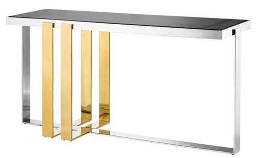 Casa Padrino Designer Edelstahl Konsole mit Rauchglas - Luxus Konsolentisch