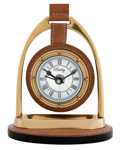 Casa Padrino Designer Uhr mit B�ffelleder und Kompas auf der R�ckseite 17 x 12,5 H. 21 cm - Luxus Tischuhr