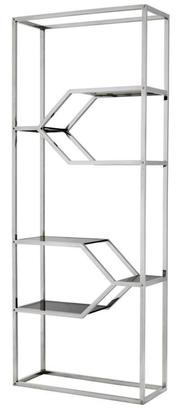 Casa Padrino Designer Edelstahl Regalschrank mit Rauchglas 90 x 38 x H. 230 cm - Luxus Hotel M�bel