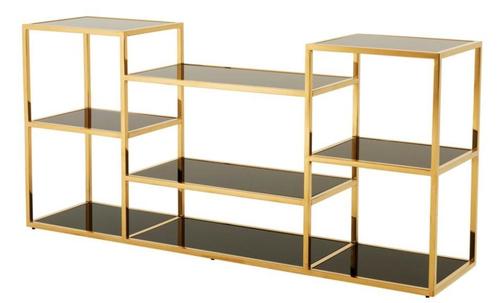 Casa Padrino Luxus Konsole gold mit schwarzem Glas 160 x 38 x H. 75 cm - Designer Kollektion