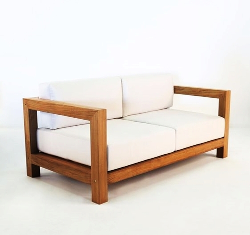 Casa Padrino Garten 2-er Sofa Rustikal Boston Weiss-Creme/Braun 140 x 40 x H70 cm - Eiche Massivholz - Echtholz Mbel Massiv