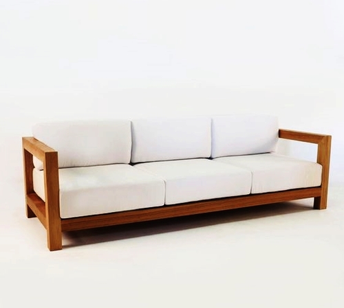 Casa Padrino Garten 3-er Sofa Rustikal Boston Weiss-Creme/Braun 200 x 40 x H70 cm - Echtholz M�bel Massiv