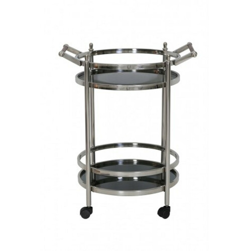 Casa Padrino Luxus Bar Trolley Servierwagen Rund Edelstahl vernickelt / schwarzes Glas Mod 3 - Luxus Hotel & Restaurant Einrichtung M�bel Serviertisch