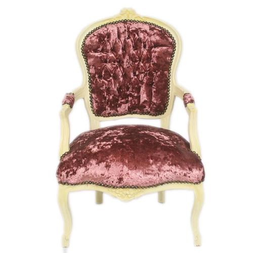Casa Padrino Barock Salon Stuhl Bordeaux Velour Stoff / Creme - Antik Design M�bel