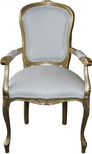 Casa Padrino Barock Esszimmer Stuhl mit Armlehnen  Weiss / Gold - Designer Stuhl - Luxus Qualit�t
