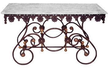 Casa Padrino Nostalgie Gartentisch aus Schmiedeeisen mit wei�er Marmorplatte - 135 cm x 55 cm x H70 cm - Luxus Gartenm�bel