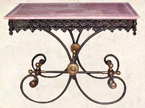 Casa Padrino Nostalgie Gartentisch aus Schmiedeeisen mit roter Marmorplatte - 100 cm x 67 cm x H75 cm - Luxus Gartenm�bel