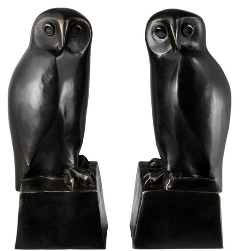 Casa Padrino Designer Bronze Eulen Buchsttzen 2er Set - Luxus Bronzefiguren