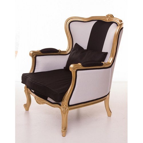 Casa Padrino Barock Sessel Schwarz / Wei� / Gold - Hotel Kollektion