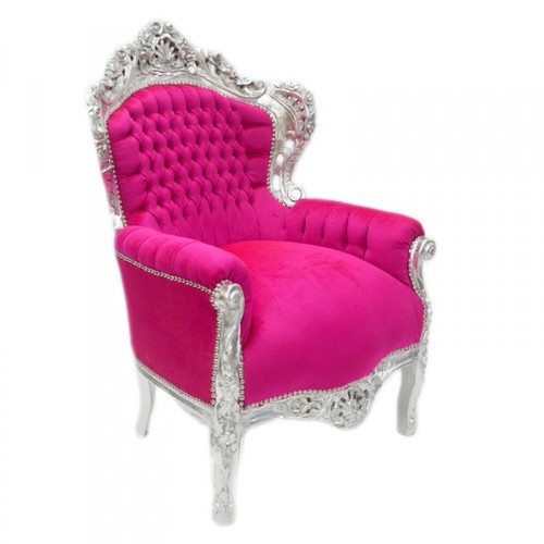 Casa Padrino Barock Sessel King Pink / Silber 85 x 85 x H. 120 cm - Antikstil M�bel