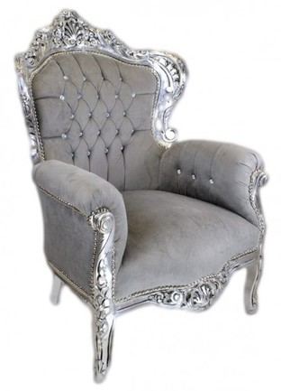 Casa Padrino Barock Sessel King Grau / Silber mit Bling Bling Glitzersteinen - Luxus Barock Sessel