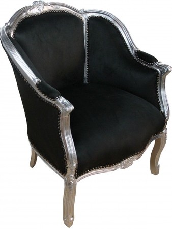 Casa Padrino Salon Sessel Schwarz / Silber 77 x 78 x H. 95 cm - Barock Sessel