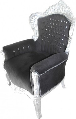 Casa Padrino Barock Sessel King Schwarz / Silber mit Bling Bling Glitzersteinen 85 x 85 x H. 120 cm