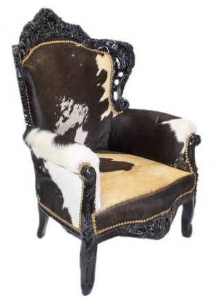 Casa Padrino Sessel King Kuhfell / Schwarz Mod2 - Barock M�bel