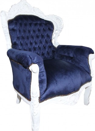 Casa Padrino Barock Sessel King Royalblau / Wei� 85 x 85 x H. 120 cm - Barock M�bel
